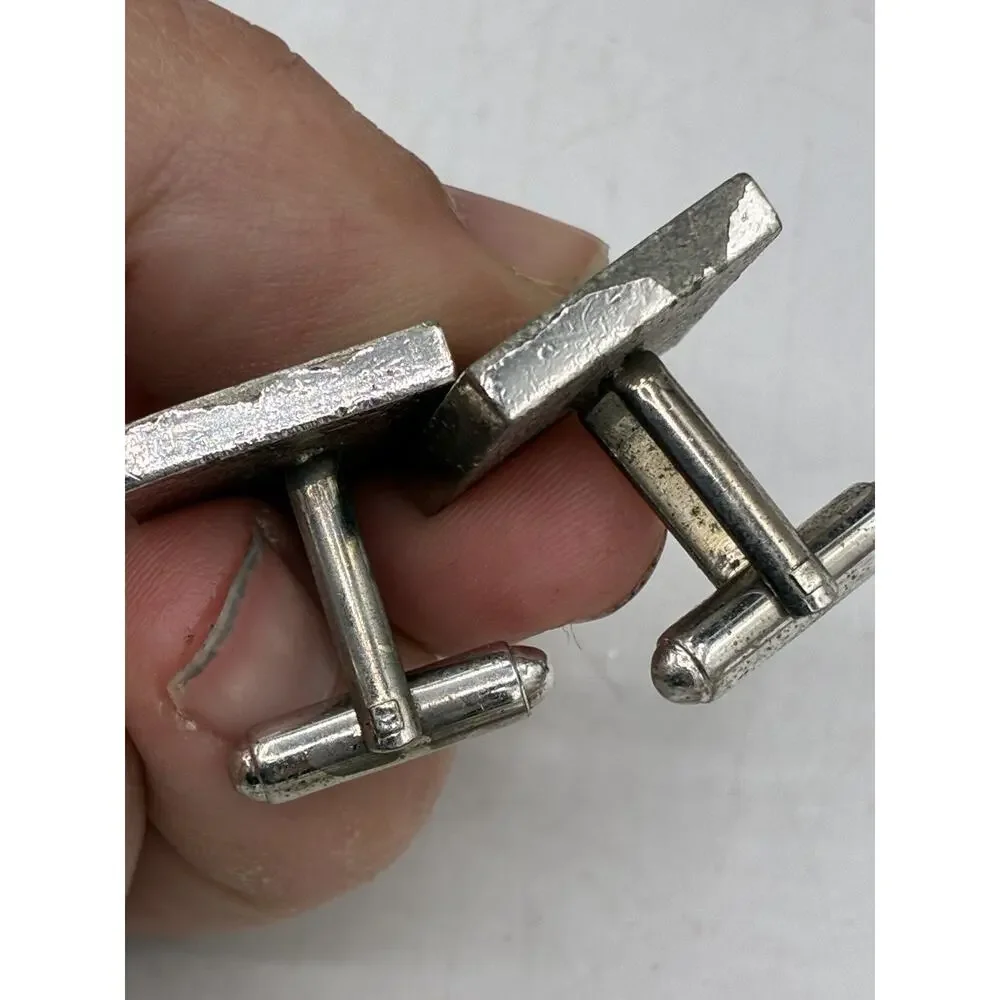 Vintage Silver Tone Cufflinks Etched Knight on Horseback Heraldic Mid Century